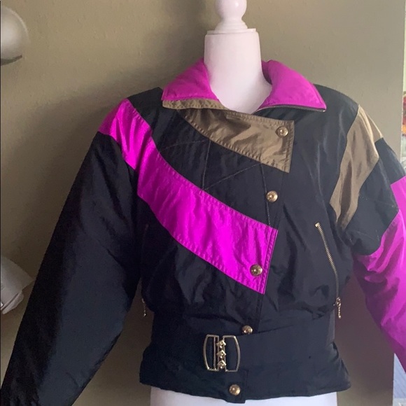 FERA SKI WEAR puffer jacket size 8 black pink snow winter clip - Picture 4 of 16